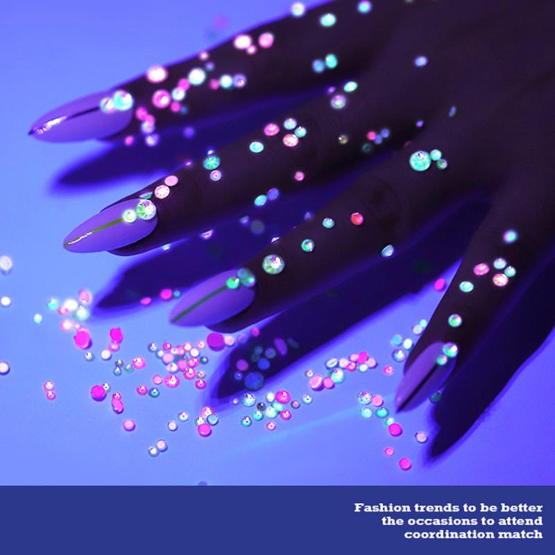 

Mixed Size Luminous Crystal Nail Art Rhinestone Decorations Fluorescent Glow In The Dark 3D Glitter Diamond Gems Nail Decoration