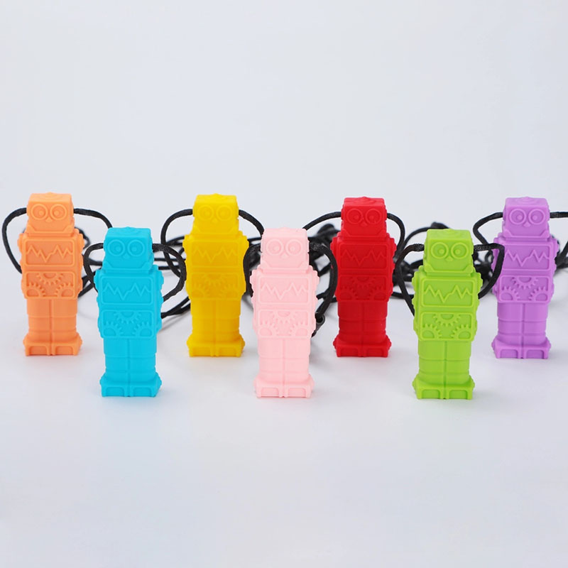 

New Robot Chew Necklace Silicone Baby Pendant Teether Chewelry Cartoon Robot Pencil Topper Set Teething Toys for Children Toddlers