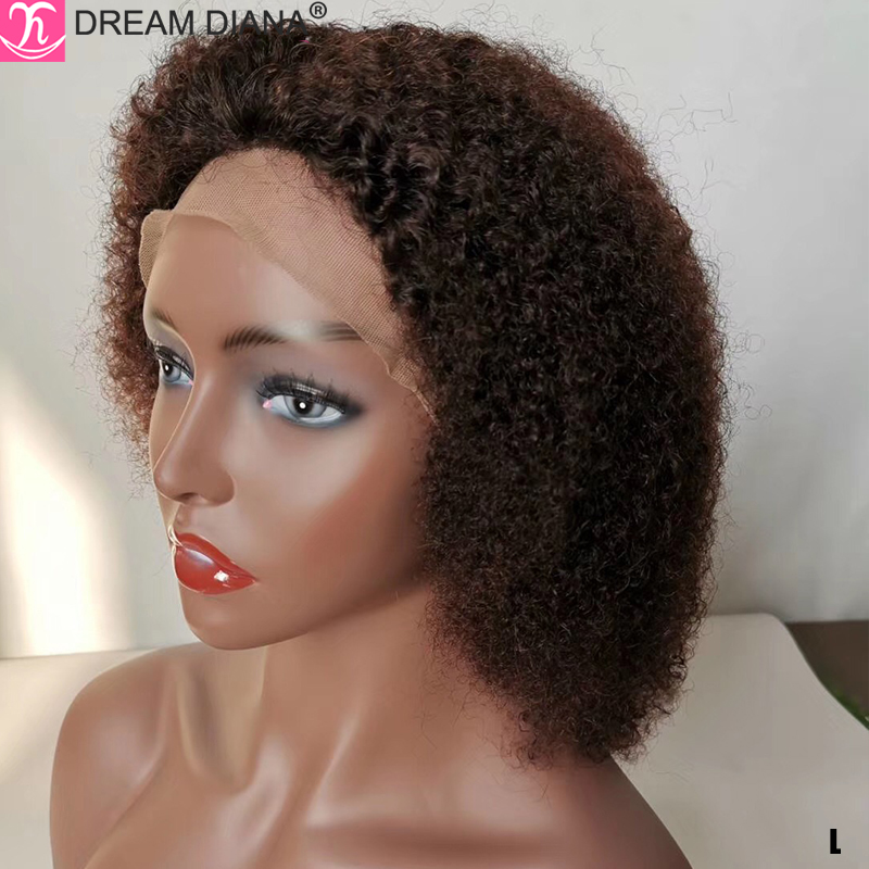 

DreamDiana Malaysian Curly Hair Wig 13x4 Remy Lace Front Afro Kinky Wig 150 Density Glueless Lace Brown 100% Human Hair Wigs L, Natural color