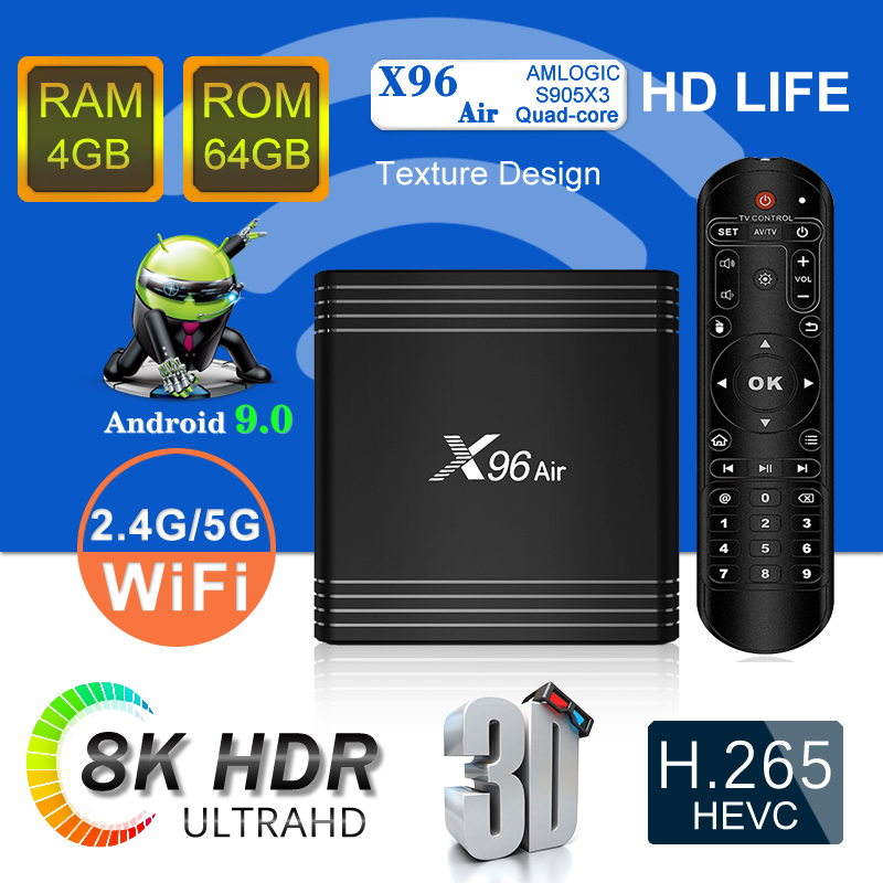 

New Arrvial X96 Air 2G16G 4G 32G 64G Android 9.0 TV Box Amlogic S905X3 8K TV Box Quad Core 2.4G 5GHz PK X96 H96 MAX