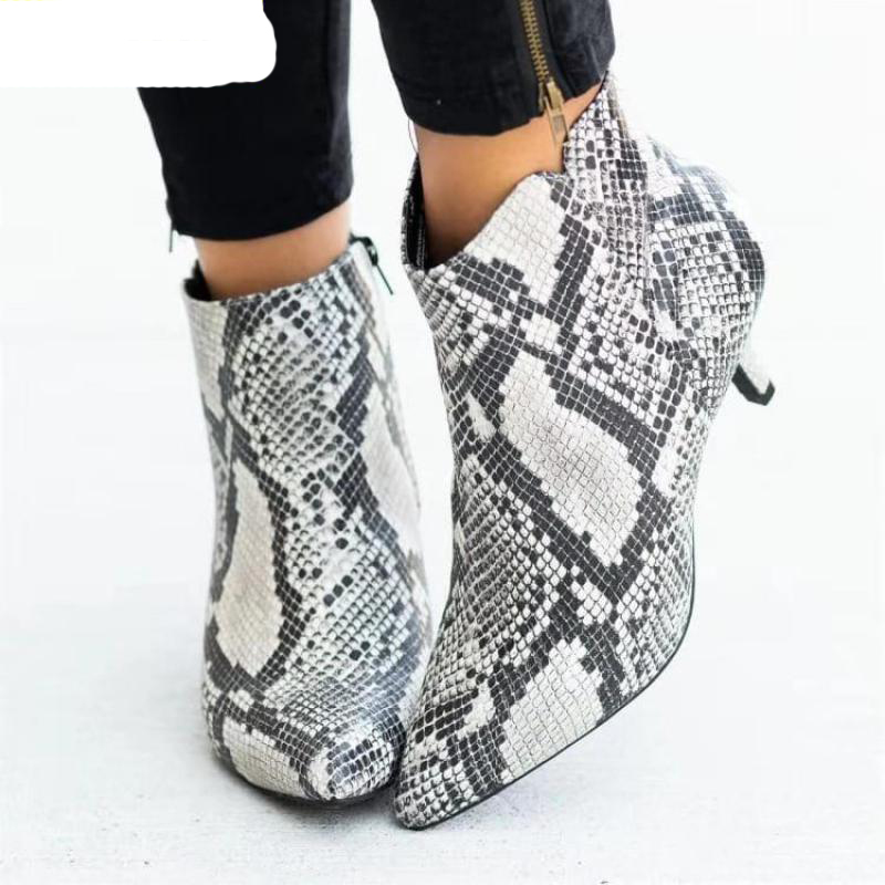 

Women's Ankle Boots Leopard Women Pointed Toe Ladies Chunky High heel Female Shoes Woman Footwear Plus Size 35-43 Snake