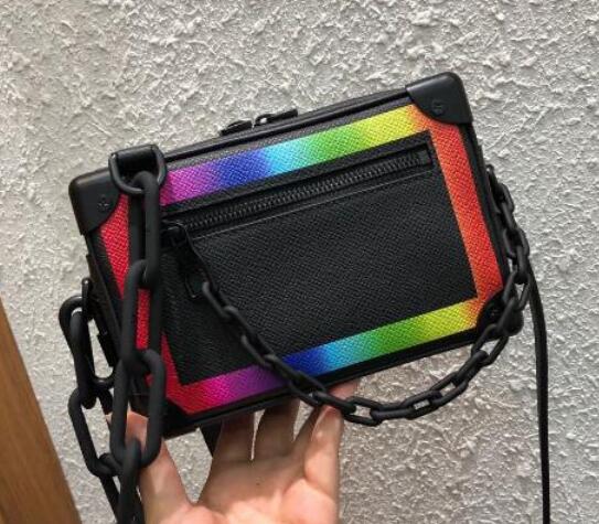 

Newset Men Bags Rainbow Punk SOFT Box Purse Crossbody Bag Real Leather Cosmetic Flap Chain Bag Shoulder Messenger Handbags Clutch, Leather white