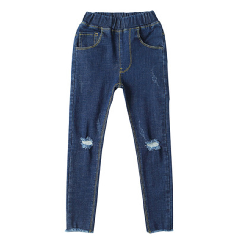 

Girls Jeans Hole Ripped Jeans For Kids Korean Denim Pants Black Thicken Jeans Floral Jean Pants Girl Trousers, Blue