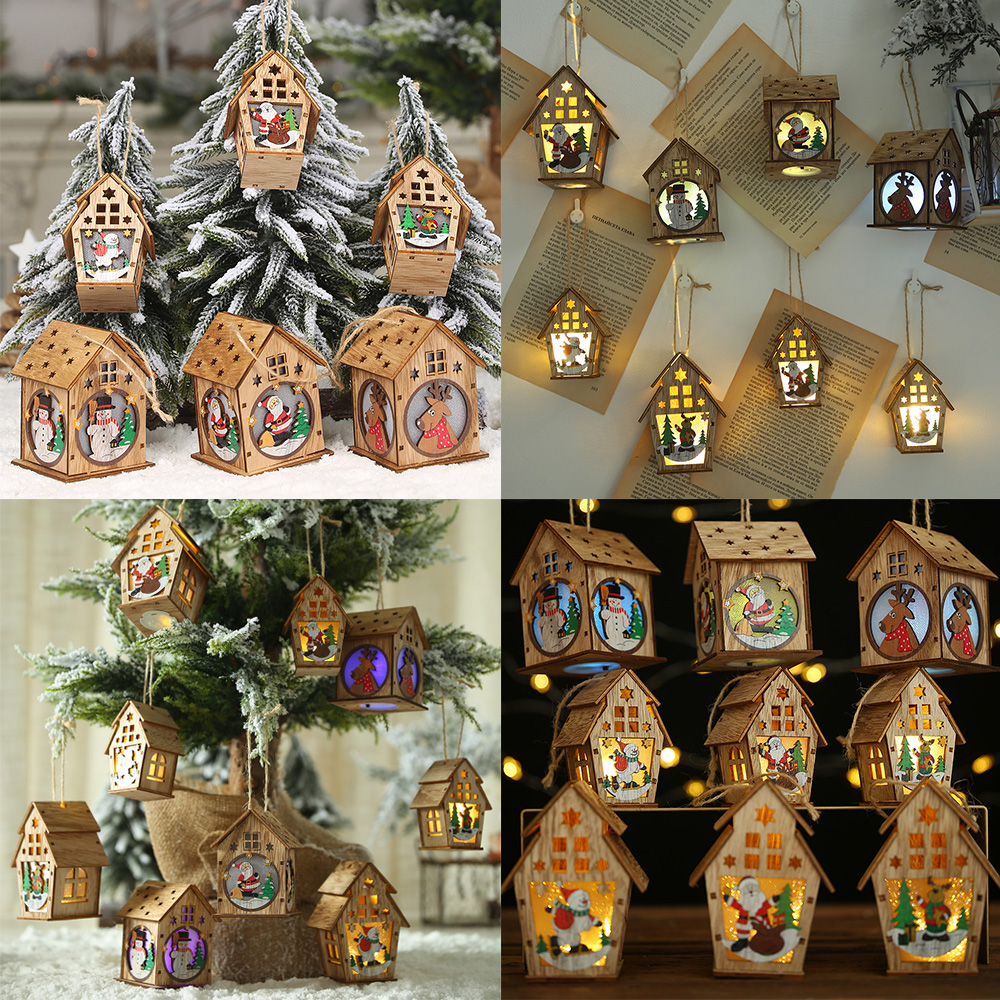 

2019 New Christmas Series Lamp Luminous Cabin DIY Wood Santa Clause House Pendant For Holiday Decoration Supplies Lamp