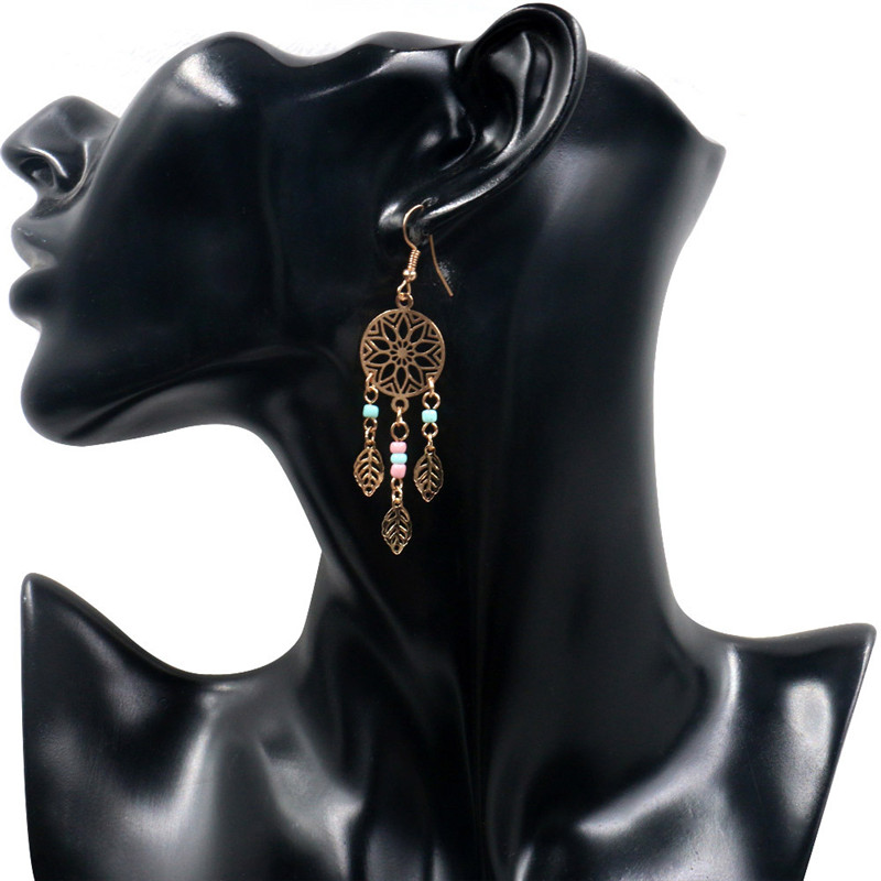 

Fashion Ethnic Dangle Drop Big Earring for Women Geometric Round Hollow Leaves Leaf Alloy Pendant Earrings Wholesale