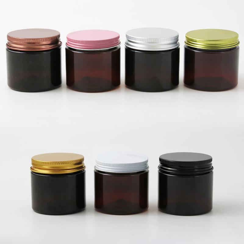 

30 x 2OZ Travel Empty Amber Plastic Cream Lotion Bottle Jar 60g Cosmetic Packaging container with Aluminum gold silver black lid