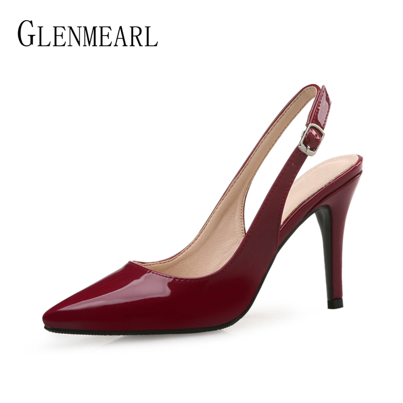 

Women Pumps High Heels Shoes Leather Spring Party Shoes Woman Pointed Toe Office Lady Dress Thin Heel Plus Size 2019, Wine pumps 9cm