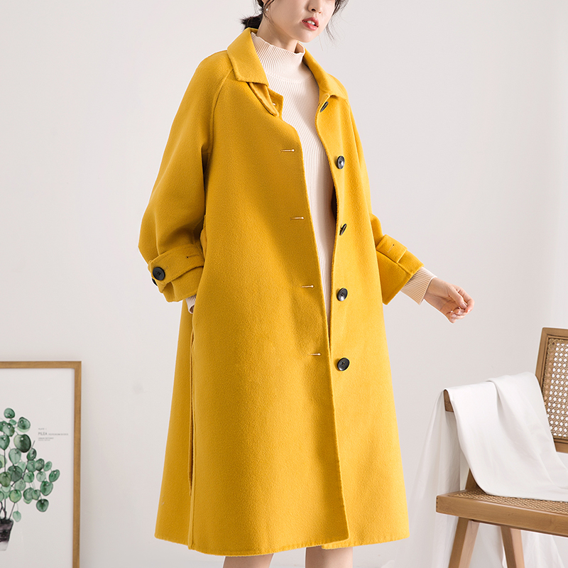 

Women' Wool & Blends Long 100% Coat Women Korean Elegant Jacket Spring Autumn Yellow Coats And Jackets Casaco Feminino HD9029 KJ4055, Black