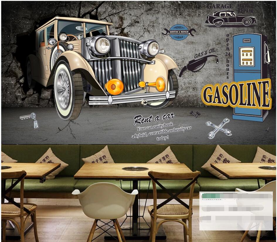 

3d wallpaper custom photo Retro vintage car broken wall restaurant bar home decor 3d wall murals wallpaper for walls 3 d living room, Non-woven wallpaper