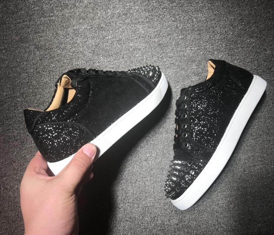 

2019 Young Skate Shoes Brand Design Red Bottom Sneaker Men Junior Spikes VIEIRA Rhinestone Giltter With Spikes Wholesale EUR35-47, Black