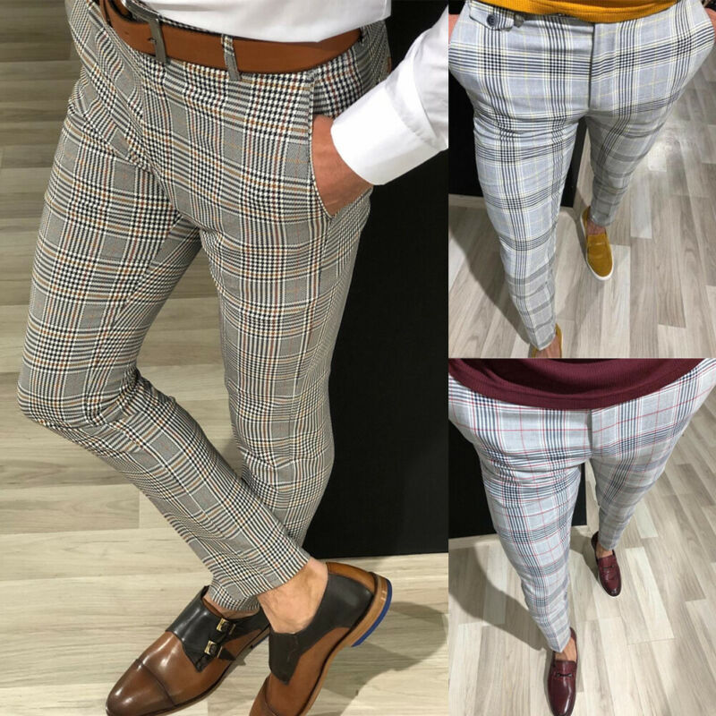 

2020 Men's Urban Straight Leg Trousers Casual Pencil Jogger Cargo Plaid/Checks Pants