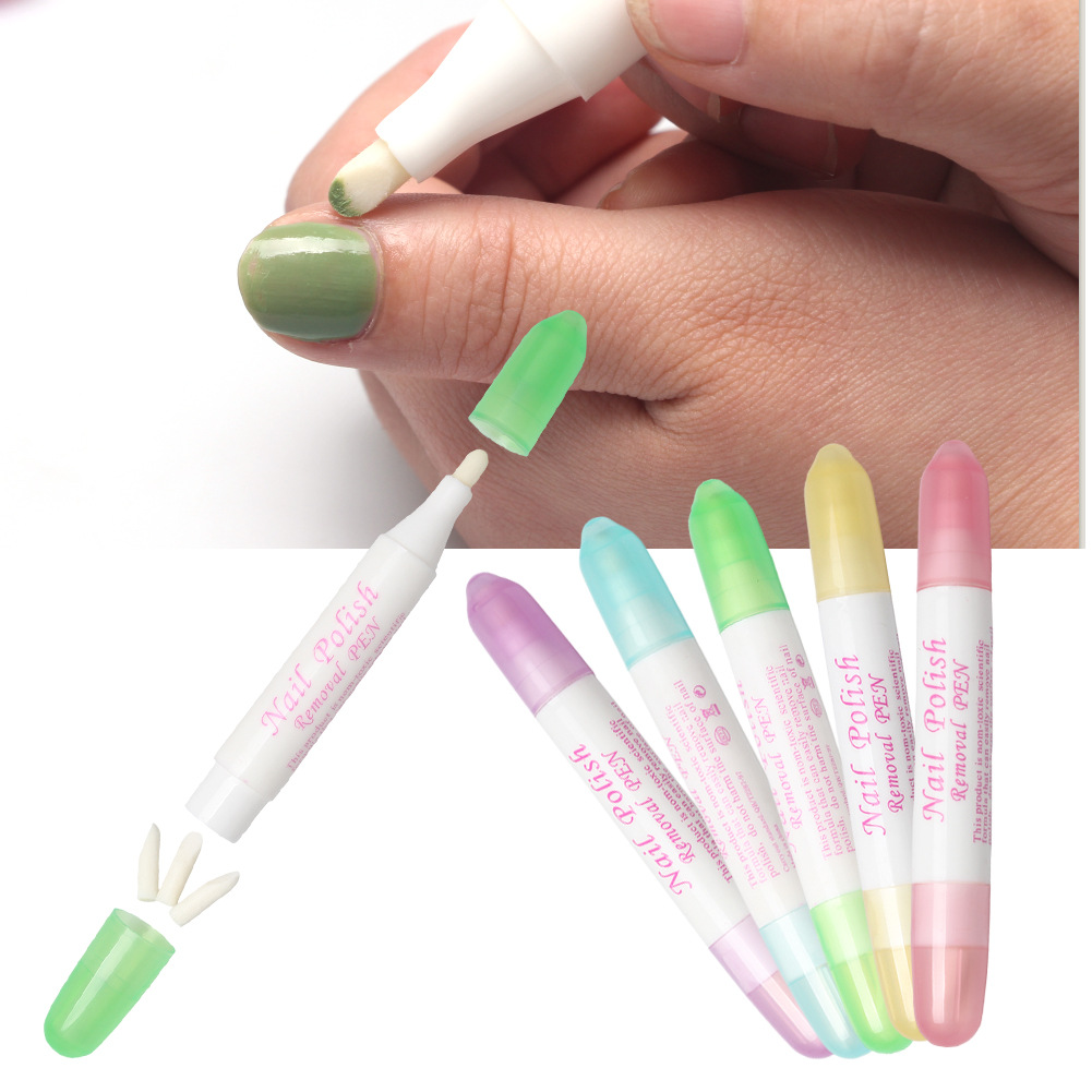 

5 Pcs/set Nail Art DIY Nail Polish Removal Pen Glue Clean Correction Pen with 3 Pcs Head Can Be Added Manicure, As pic