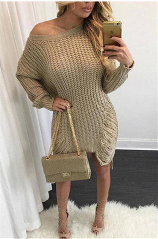 

Holes Womens Long Sweaters Knit Long Sleeve O Neck Loose Ladies Sweaters Causal Femme Tops, Black