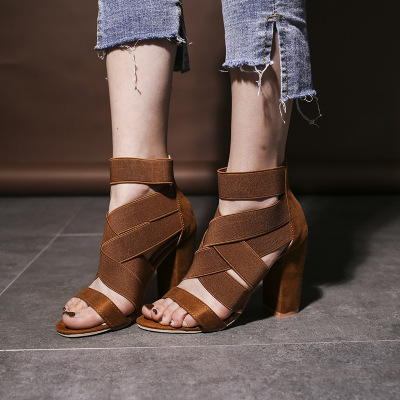 

Hot Sale-2019 Ankle Strap Heels Shoes Women Open Toe Chunky High Heels Party Dress Sandals Big Size 43, No.3