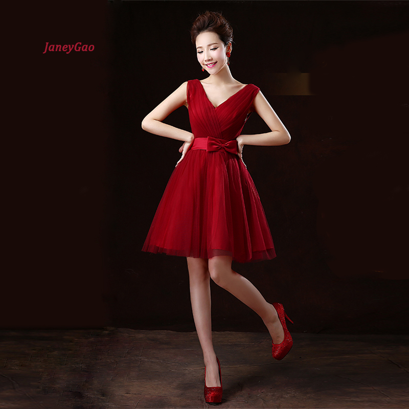 

JaneyGao Short Homecoming Dresses For Prom Party Formal Gown For Women Small V Neck Sexy Elegant Wine Red Tulle Dress On Sale, Wine red g style