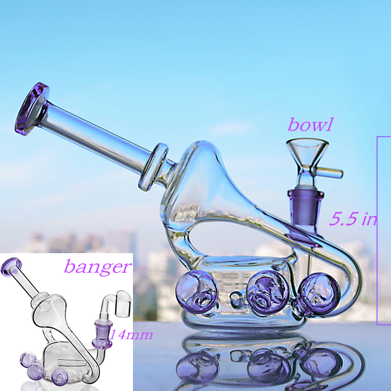 

Unique Shape Purple Recycler Glass Bong with Inline Perc Water Pipe Dab Rig Hookah Pipe Smoking Tool for Tobacco Free Shipping In Stock
