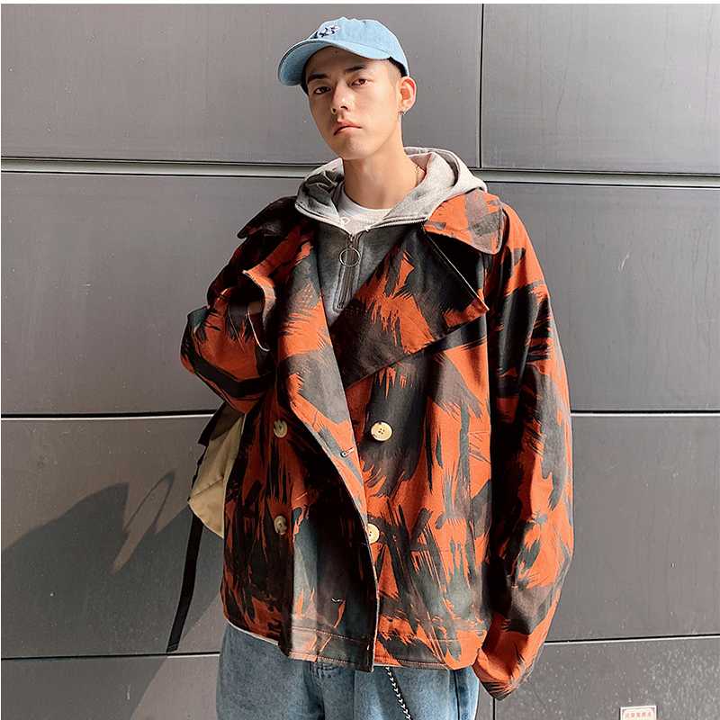 

Men Blazer Casual Suit Jacket Man Fashion Printed Jackets Mens Youth Streetwear Lapel Camouflage lapel Coat Male Spring, Orange
