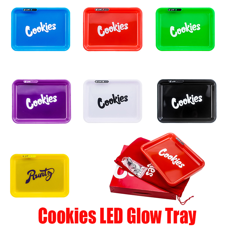 

LED Glow Tray Rechargeable Cookies SF California Runtz Skittles Alien Labs Featured Dry Herb Rolling Tobacco Storage Holder In Stock