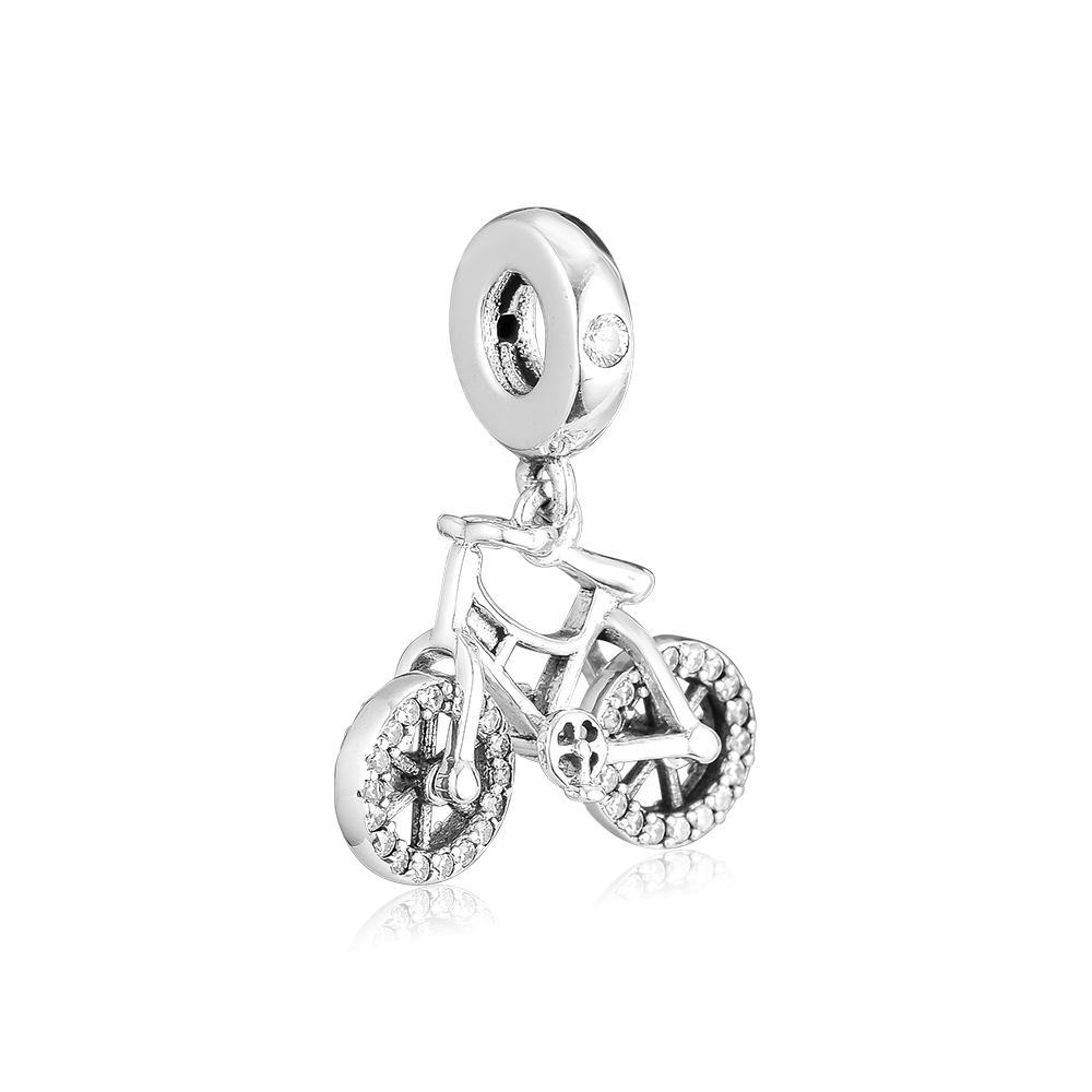2019 Spring 925 Sterling Silver Jewelry Shiny Crystal Bicycle Charm Beads Fits Pandora Bracelets Necklace For Women DIY Making-image-456589739