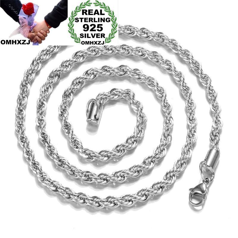 

OMHXZJ Wholesale Personality Fashion Unisex Party Wedding Gift Silver 2MM Rope Chain 925 Sterling Silver Chain Necklace NC184