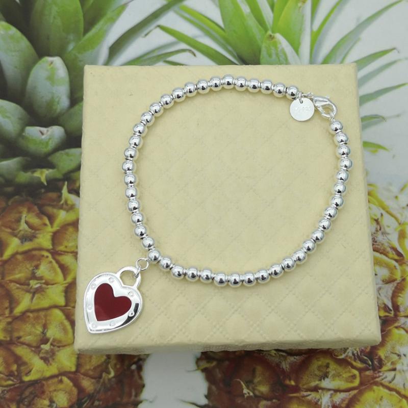 

Charm Bracelets Ms S925 Pure Silver Heart Drop 4 M Bead Bracelet With European And American Fashion Accessories The Little Girl's Holiday Gi