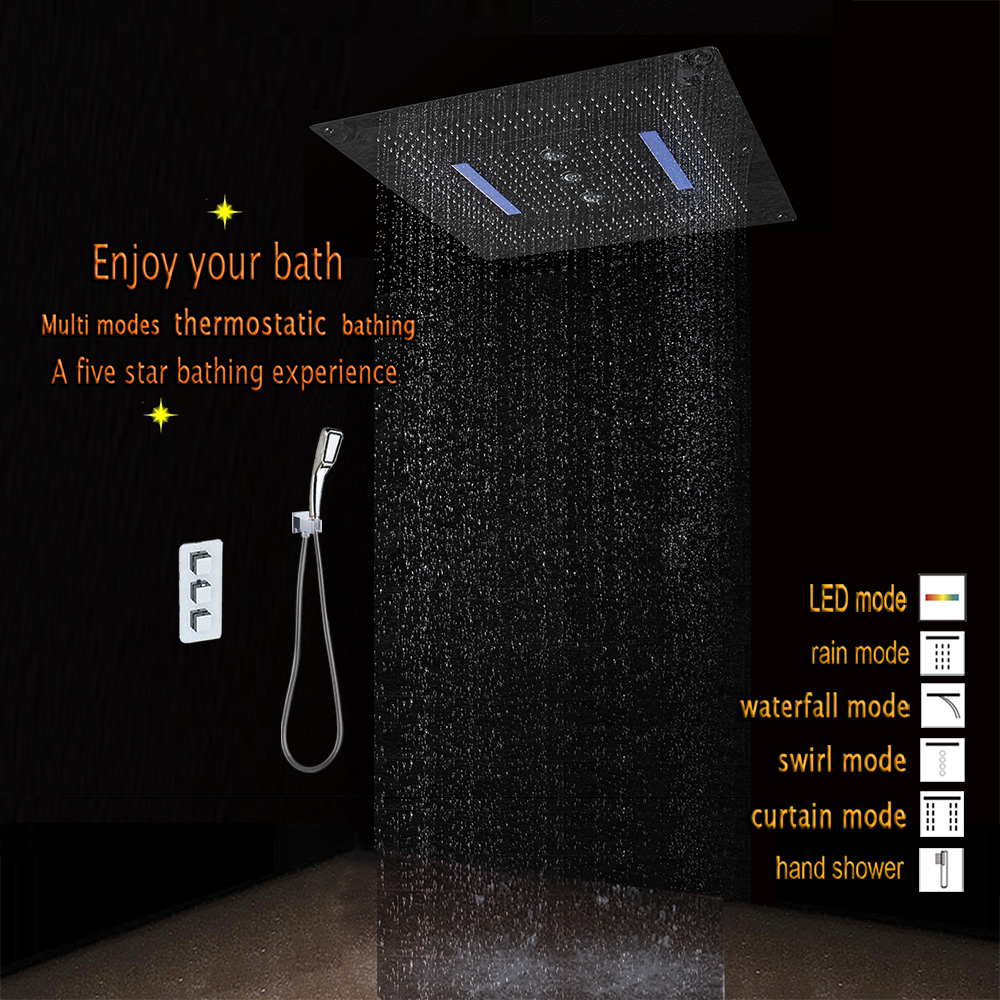 

Inwall Bathroom Shower Set Tap 6 functions Thermostatic Mixer 800x800 LED Ceiling Shower Head 4 functions Waterfall Rain Swirl CurtainHF5424