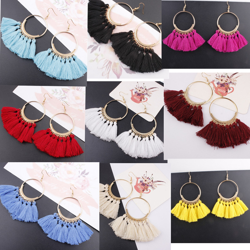 

16 colors Tassel Earrings For Women Ethnic Big Drop Earrings Bohemia Fashion Jewelry Trendy Cotton Rope Fringe Long Dangle