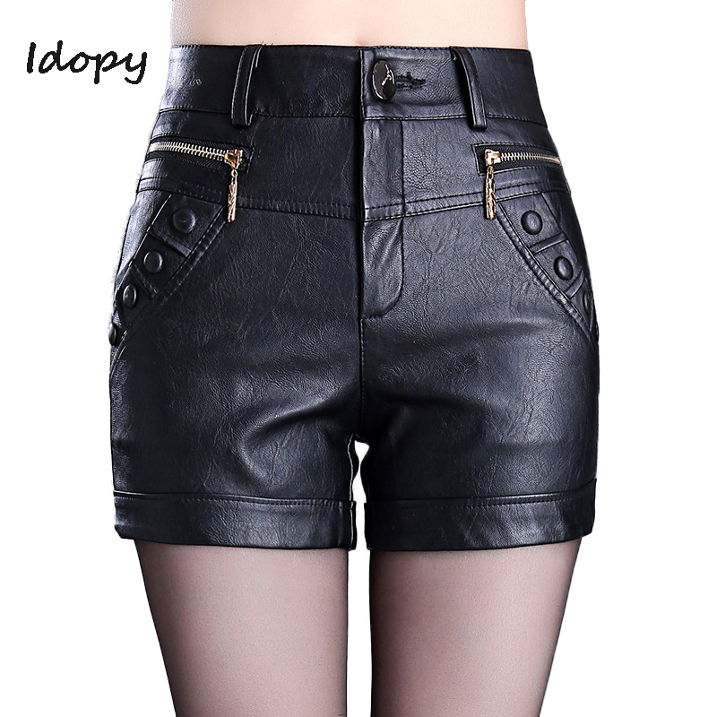 Idopy Mode Femmes en cuir PU Short Sexy Side Zippers Club de Skinny courte nuit Pantalons Shorts Noir Rouge pour les femmes Y200403