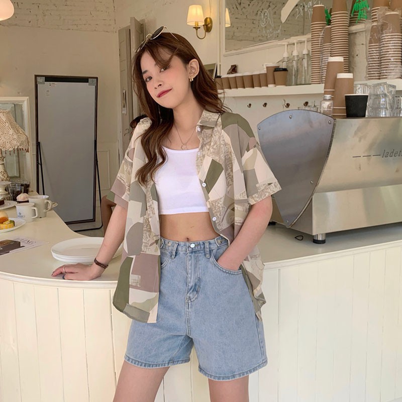 

Harajuku Beach Shirt Women Short Sleeve Hawaiian Casual Loose Summer Print Women Blouses And Tops