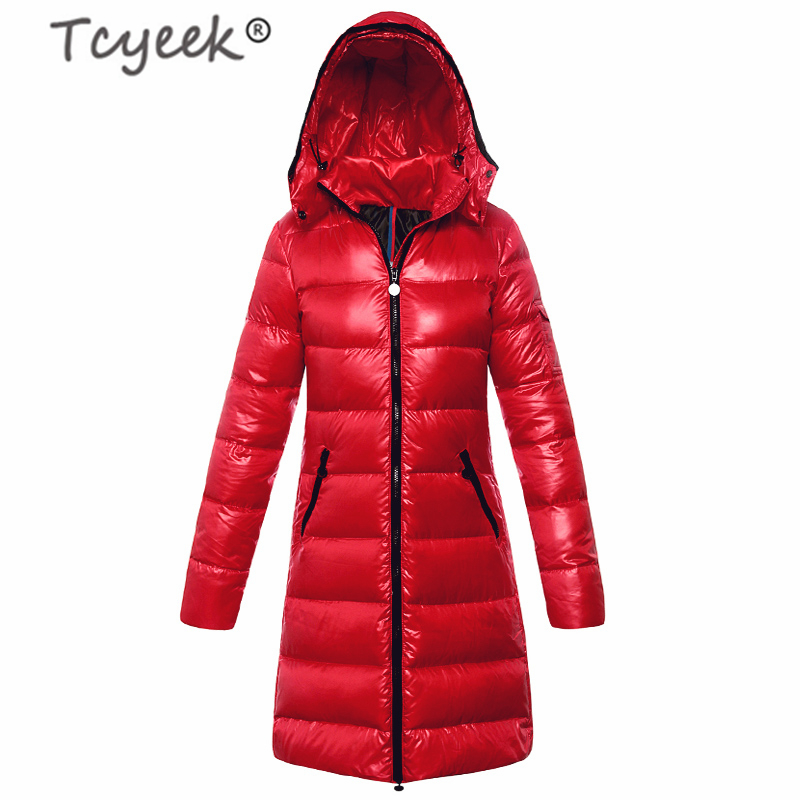 

Tcyeek Winter Duck Down Jacket Women Long Down Coat Female Thick Slim Jackets Clothes Fit Ladies Jacket Hooded Warm Coats A01040, Red