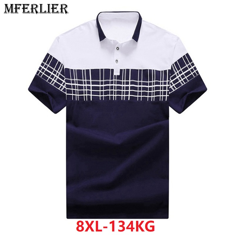 

men plus size big shirt 6XL 7XL 8XL Summer short sleeve plaid Hipster large shirts contrast color turn down collar cotton blue, Picture color