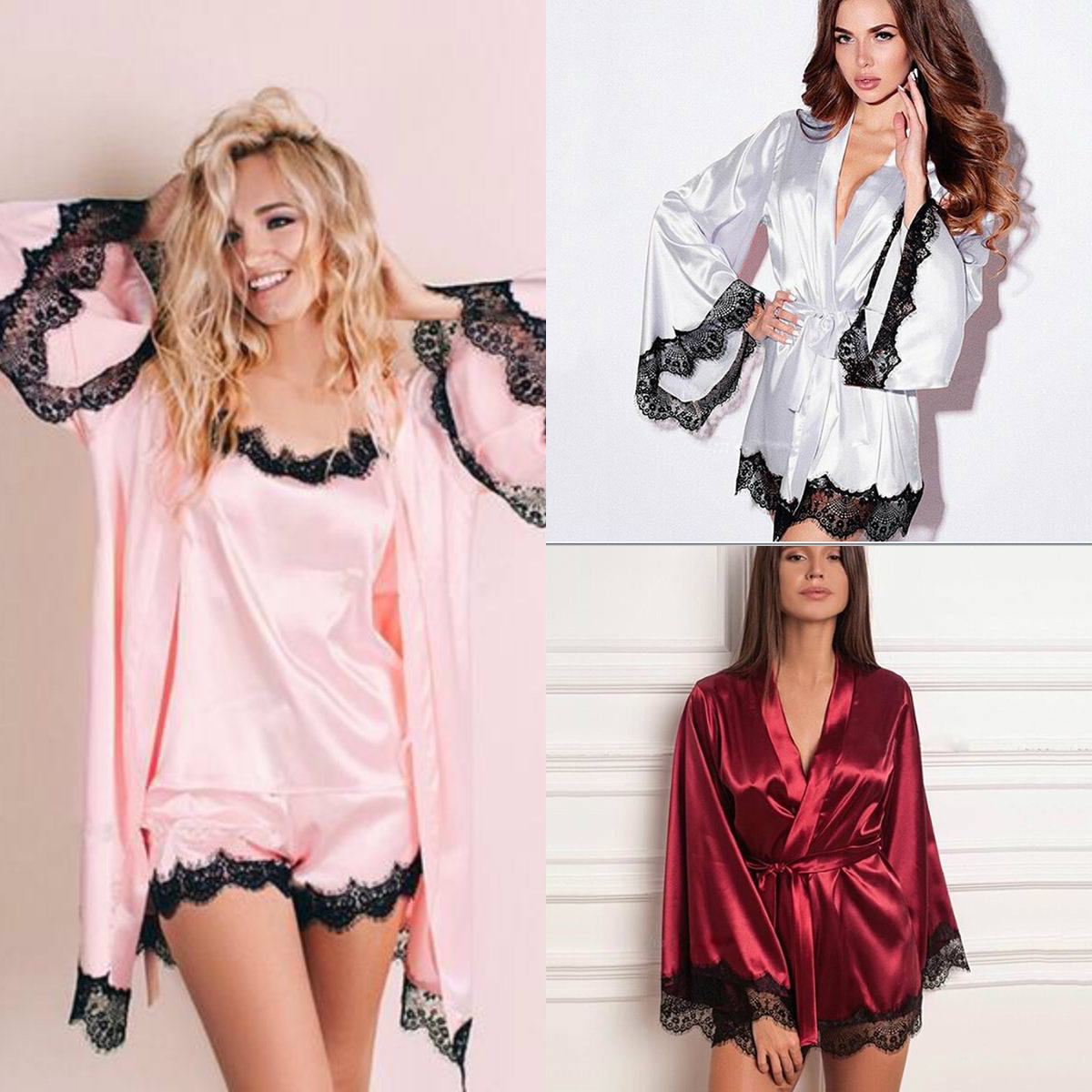 

Two Peice Suit Women Bath Robes Spaghetti Sleeveless Appliques Chiffon Bridal Robe knee Length Bath Robe