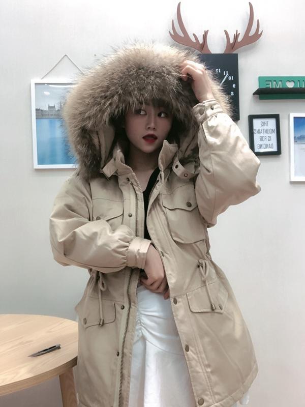 

Winter Women' Down Jacket Hooded White Duck Down Coat Female Jacket Fashion Big Fur Collar Chaquetas De Mujer KJ2820, Black black fur