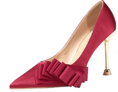

2020 Women's shoes in Spring and Autumn with New style High heel fine heel pointed end Silk and satin bowknot @4119, Black