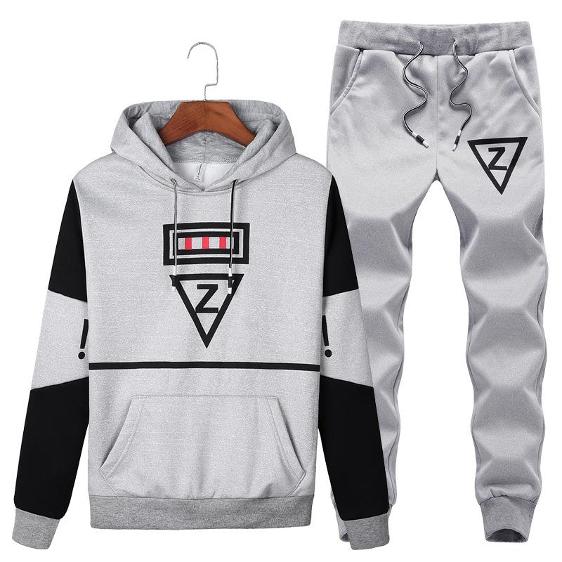 

Rlyaeiz Size -5XL Sportswear 2017 Autumn Mens Casual Sporting Suits Pockets Hooded Hoodies + Pants Two Piece Set Male Tracksuitwholesale, White