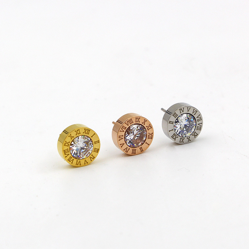 

2019 new high quality single round drill gold earrings Rome digital titanium earrings fashion women love earring jewelry wholesale
