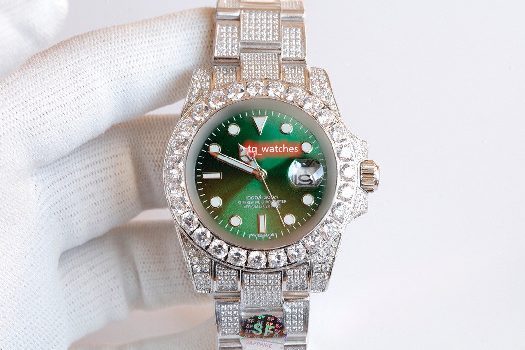 

New Upgraded Men's Diamond Watch Silver Stainless Steel Diamond Case Watch Full Diamond Strap Watch 2813 Automatic Mechanical Watches, Black face