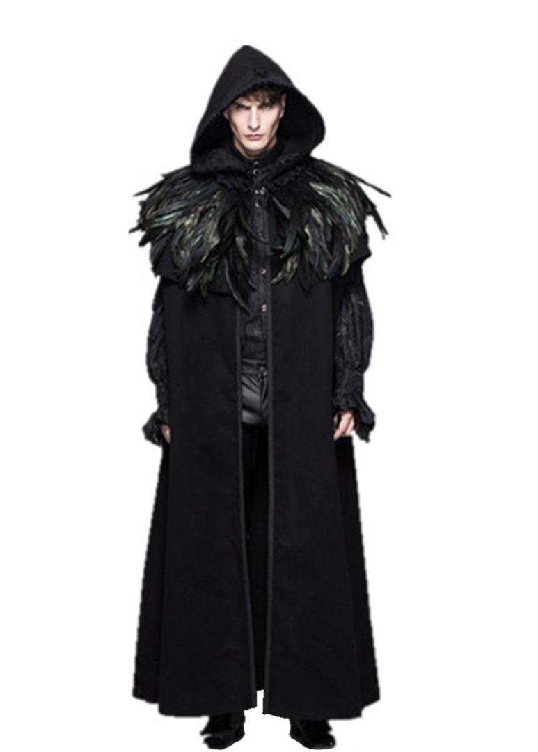 

Devil Fashion Men Gothic Punk Detachabel Wool Cloak Cape Gothic Punk Black Hooded Long Trench Coat Men Women Perform Cloak