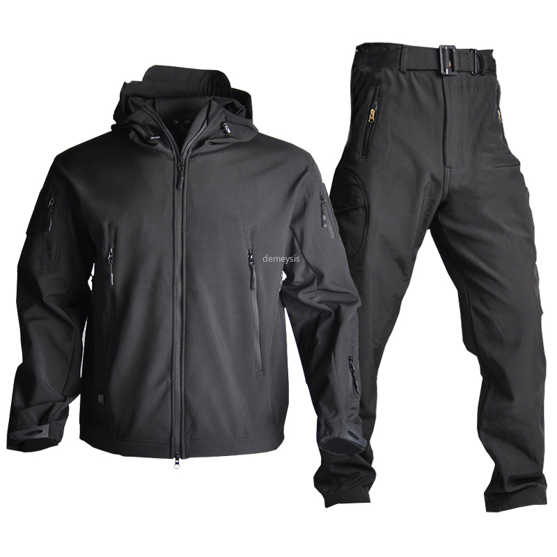 

Army Camouflage Jacket Pants Set Softshell Tactical Combat Jacket Set Waterproof Hunting Windbreaker Clothes, Black