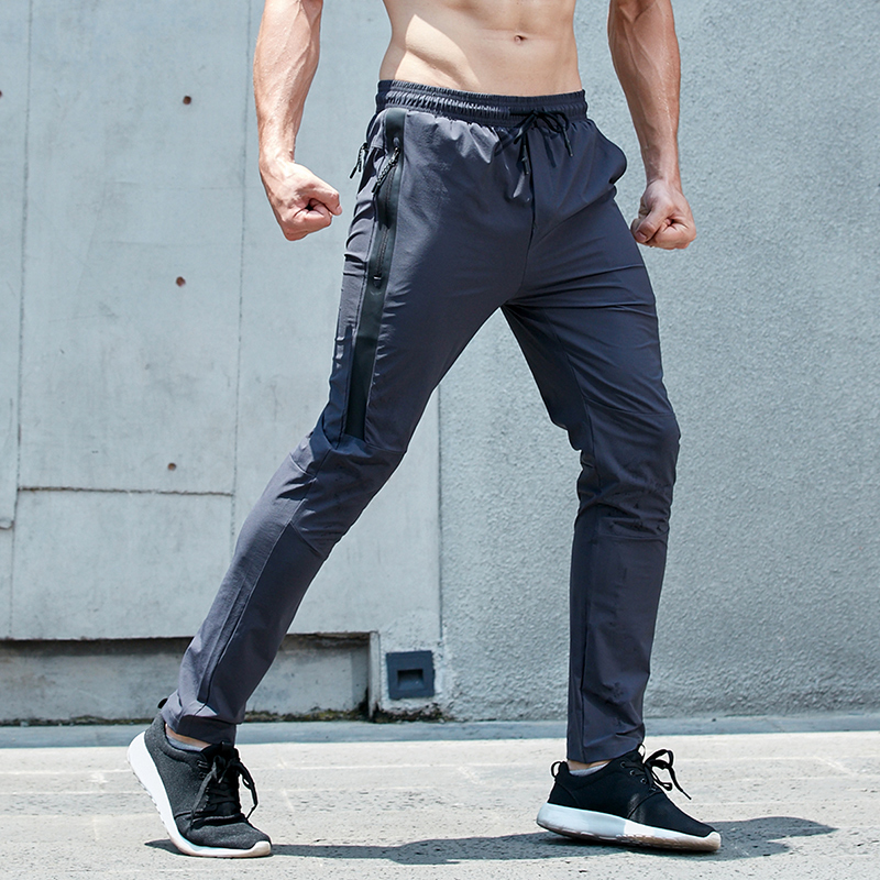 

Summer Autumn Men Running Training Pants Sport Trousers Jogging soccer Basketball Gym Fitness Hiking Sweatpants zipper Pocket, Black