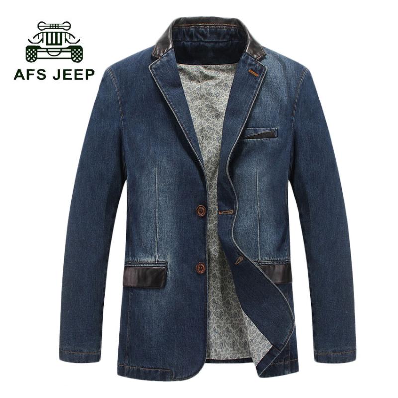 

AFS Hot 2017 autumn casual Blazer men tidal current male slim fit denim suit single button jean jacket coat 130z, Blue