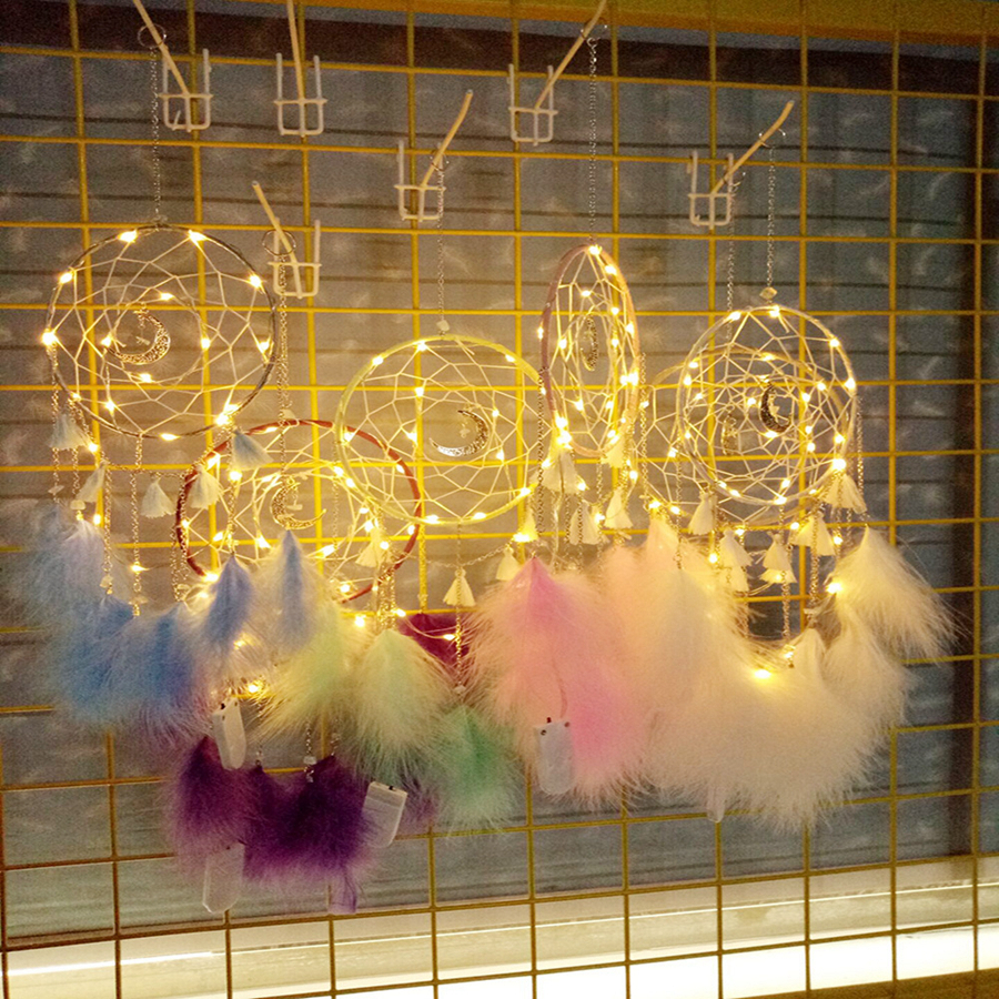 

Dream Catcher Wind Chimes 6 Colors LED Feather Wall Hanging Ornament Dreamcatcher Bedroom Christmas Decoration OOA7450