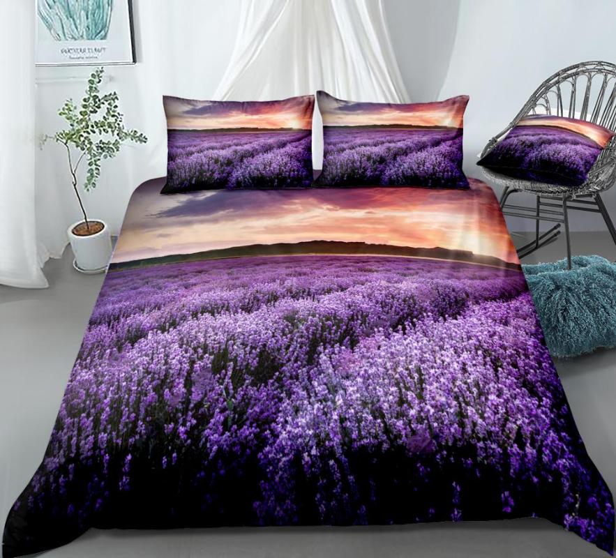 

Flowers Bedding Set Lavender Bed Linen Purple Duvet Cover Set Floral Bed Boys Girls Home Textiles Microfiber Bedclothes