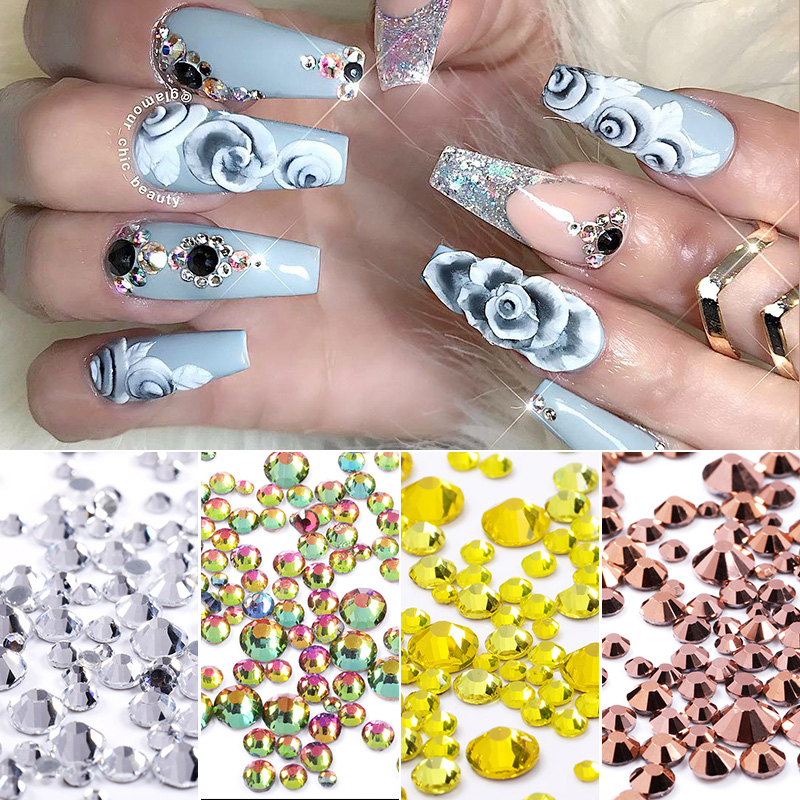 

400pcs/pack Nail Rhinestones AB Flat Back 3D Nail Art Decoration Mini Beads Charms Accessories DIY Design Tool Rhinestone Decor