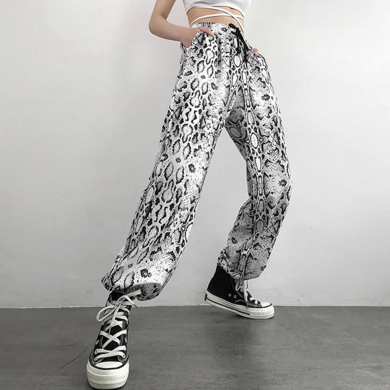 

Snake Skin Print Stree Wear Pants Women Casual Elastic High Waist Pocket Trousers Streetwear Womens Joggers Sweatpants, As pic