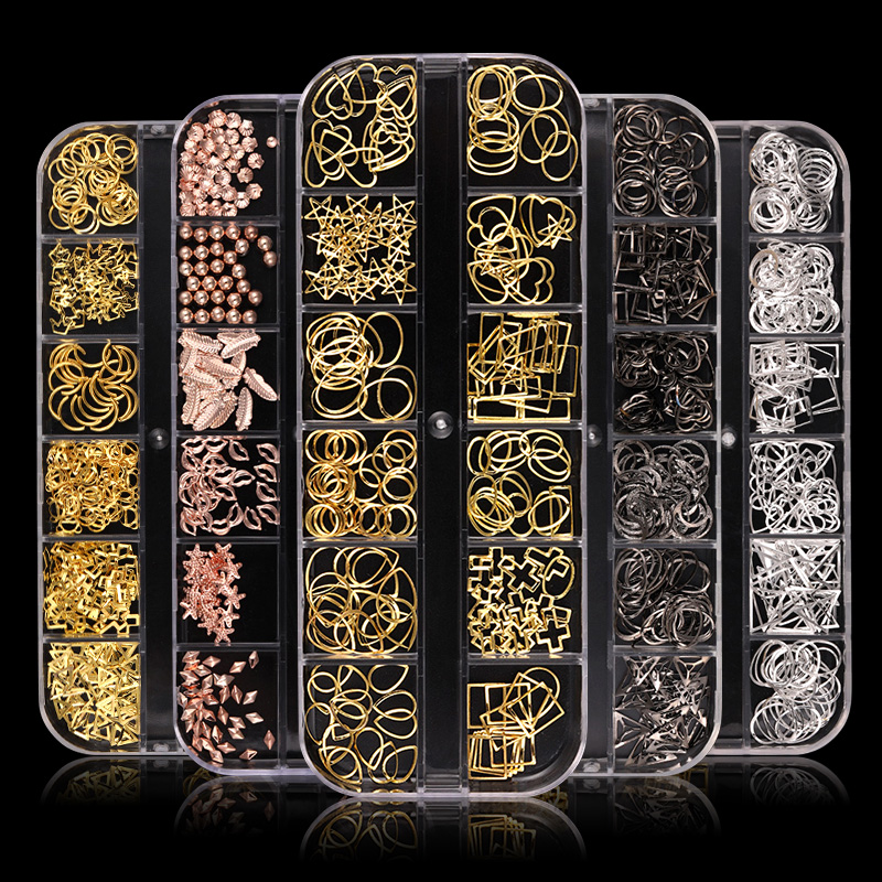 

1 Box Nail Studs Rivet Geometric 3D Nail Art Decoration Image Gold Silver Rose Gold Color Mixed Size Manicure Accessories Studs
