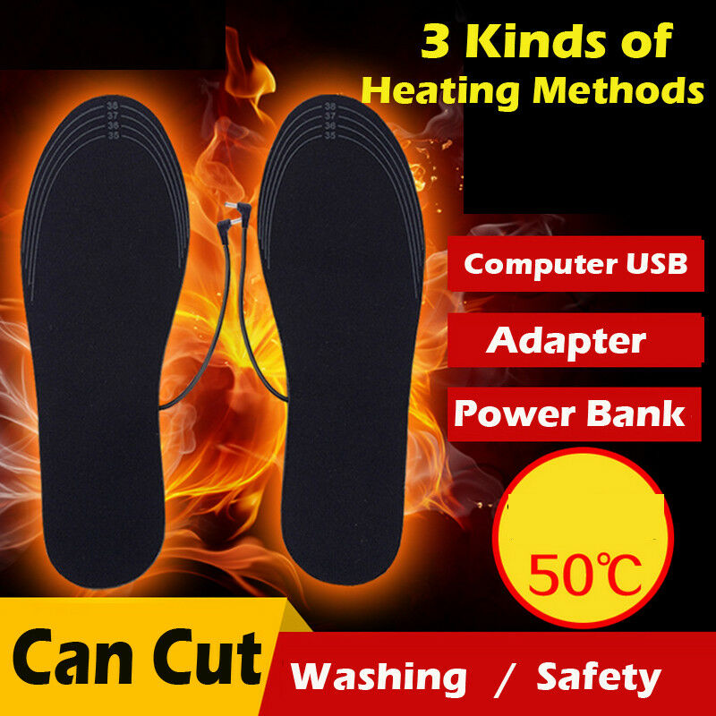 

1Pair Winter Rechargeable Heated Insoles Foot Warmer Heater USB Charging Heat Boots Shoes Pad