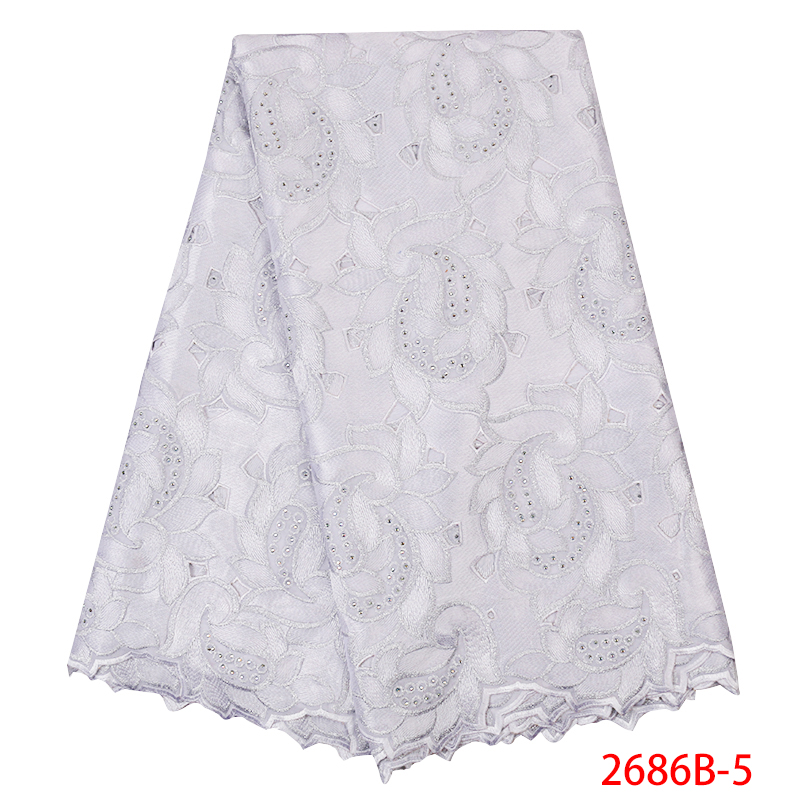 

African Lace Fabric 2020 High Quality Swiss Voile Laces Cotton Embroidered Nigerian Lace Fabric for Women White KS2686B-5