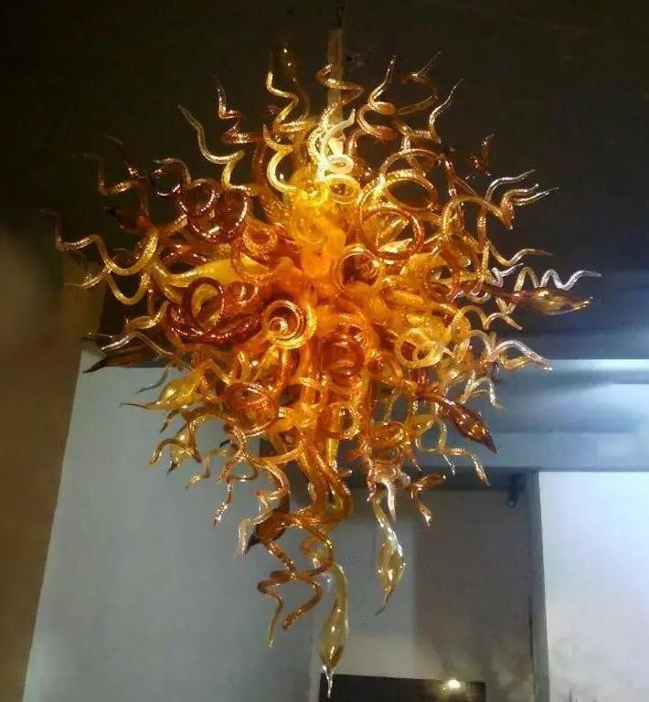 

Lamps Modern Hotel Chandeliers Lighting Antique Lights Fixtures Sale LED Light Source Amber 100% Handmade Blown Glass Chandelier 40 Inches High
