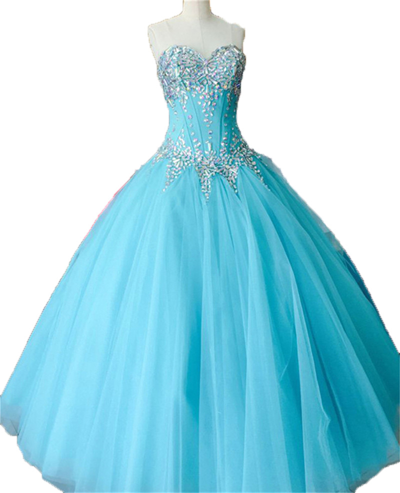 

2019 Sweetheart Crystal Ball Gown Quinceanera Dresses Tulle Lace UP Plus Size Sweet 16 Dresses Debutante 15 Year Formal Party Dress BQ183, Same as picture